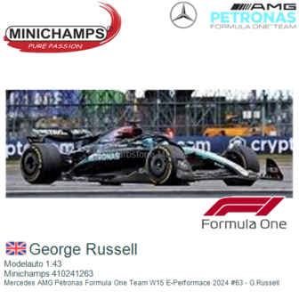 Modelauto 1:43 | Minichamps 410241263 | Mercedes AMG Petronas Formula One Team W15 E-Performace 2024 #63 - G.Russell