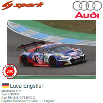 Modelauto 1:43 | Spark SG930 | Audi R8 LMS GT3 EVO 2 | Engstler Motorsport 2023 #40 - L.Engstler