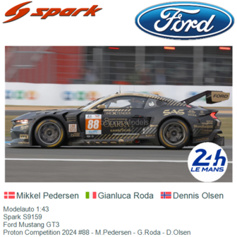 Modelauto 1:43 | Spark S9159 | Ford Mustang GT3 | Proton Competition 2024 #88 - M.Pedersen - G.Roda - D.Olsen