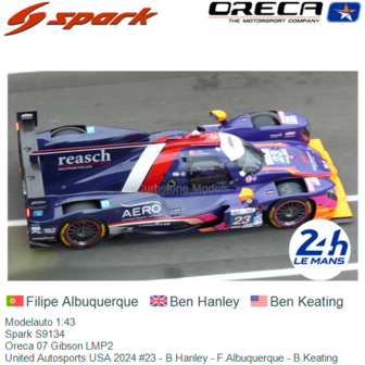 Modelauto 1:43 | Spark S9134 | Oreca 07 Gibson LMP2 | United Autosports USA 2024 #23 - B.Hanley - F.Albuquerque - B.Keating