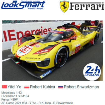 Modelauto 1:43 | Looksmart LSLM184 | Ferrari 499P | AF Corse 2024 #83 - Y.Ye - R.Kubica - R.Shwartzman