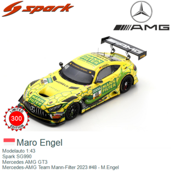 Modelauto 1:43 | Spark SG990 | Mercedes AMG GT3 | Mercedes-AMG Team Mann-Filter 2023 #48 - M.Engel