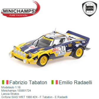 Modelauto 1:18 | Minichamps 155801724 | Lancia Stratos | Grifone SIAS WRT 1980 #24 - F.Tabaton - E.Radaelli