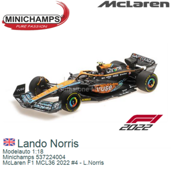 Modelauto 1:18 | Minichamps 537224004 | McLaren F1 MCL36 2022 #4 - L.Norris