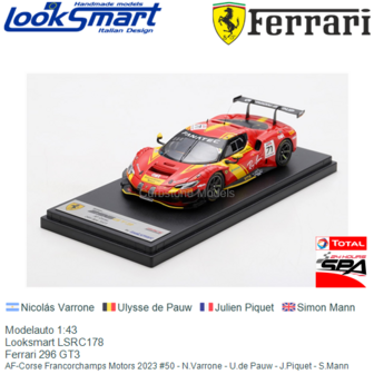 Modelauto 1:43 | Looksmart LSRC178 | Ferrari 296 GT3 | AF-Corse Francorchamps Motors 2023 #50 - N.Varrone - U.de Pauw - J.Pique