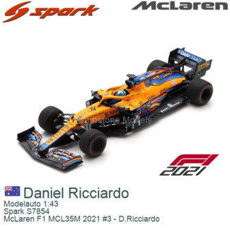 Modelauto 1:43 | Spark S7854 | McLaren F1 MCL35M 2021 #3 - D.Ricciardo