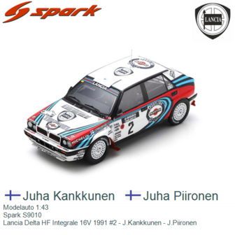 Modelauto 1:43 | Spark S9010 | Lancia Delta HF Integrale 16V 1991 #2 - J.Kankkunen - J.Piironen