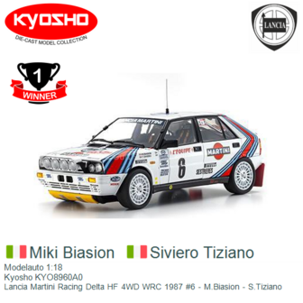 Modelauto 1:18 | Kyosho KYO8960A0 | Lancia Martini Racing Delta HF 4WD WRC 1987 #6 - M.Biasion - S.Tiziano