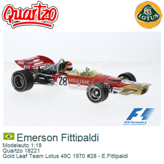 Modelauto 1:18 | Quartzo 18221 | Gold Leaf Team Lotus 49C 1970 #28 - E.Fittipaldi