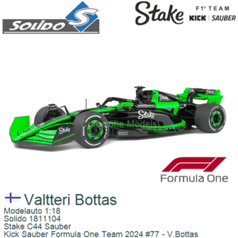 Modelauto 1:18 | Solido 1811104 | Stake C44 Sauber | Kick Sauber Formula One Team 2024 #77 - V.Bottas