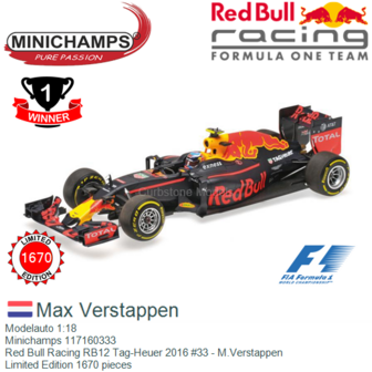 Modelauto 1:18 | Minichamps 117160333 | Red Bull Racing RB12 Tag-Heuer 2016 #33 - M.Verstappen