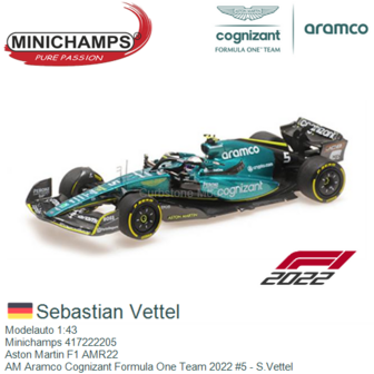 Modelauto 1:43 | Minichamps 417222205 | Aston Martin F1 AMR22 | AM Aramco Cognizant Formula One Team 2022 #5 - S.Vettel