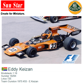 Modelauto 1:18 | Sunstar 18294 | Lotus 72E | Team Gunston 1975 #33 - E.Keizan