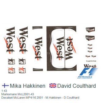 1:43 | Marksmann McL2001-43 | Decalset McLaren MP4/16 2001 - M.Hakkinen - D.Coulthard