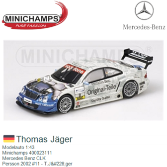 Modelauto 1:43 | Minichamps 400023111 | Mercedes Benz CLK | Persson 2002 #11 - T.J&amp;#228;ger