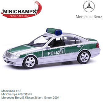 Modelauto 1:43 | Minichamps 400031592 | Mercedes Benz E Klasse Zilver / Groen 2004