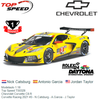 Modelauto 1:18 | Top Speed TS0328 | Chevrolet Corvette C8.R | Corvette Racing 2021 #3 - N.Catsburg - A.Garcia - J.Taylor