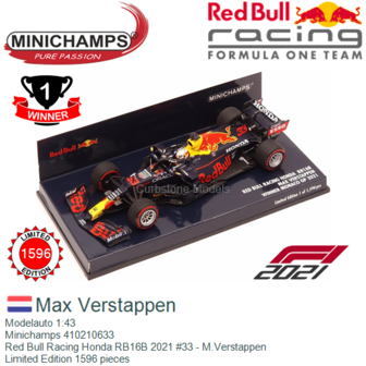 Modelauto 1:43 | Minichamps 410210633 | Red Bull Racing Honda RB16B 2021 #33 - M.Verstappen