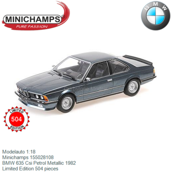 Modelauto 1:18 | Minichamps 155028108 | BMW 635 Csi Petrol Metallic 1982