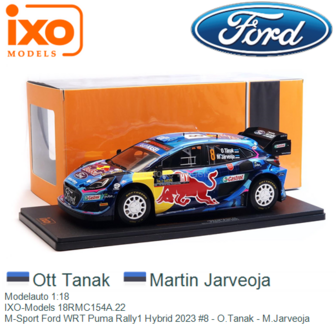 Modelauto 1:18 | IXO-Models 18RMC154A.22 | M-Sport Ford WRT Puma Rally1 Hybrid 2023 #8 - O.Tanak - M.Jarveoja