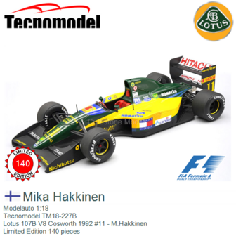 Modelauto 1:18 | Tecnomodel TM18-227B | Lotus 107B V8 Cosworth 1992 #11 - M.Hakkinen