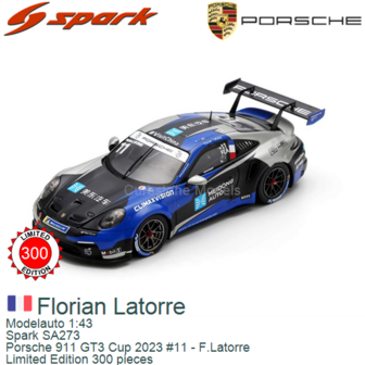 Modelauto 1:43 | Spark SA273 | Porsche 911 GT3 Cup 2023 #11 - F.Latorre