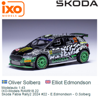 Modelauto 1:43 | IXO-Models RAM918.22 | Skoda Fabia Rally2 2024 #22 - E.Edmondson - O.Solberg