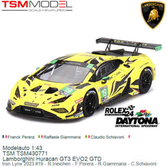 Modelauto 1:43 | TSM TSM430771 | Lamborghini Huracan GT3 EVO2 GTD | Iron Lynx 2023 #19 - R.Ineichen - F.Perera - R.Giammaria - 