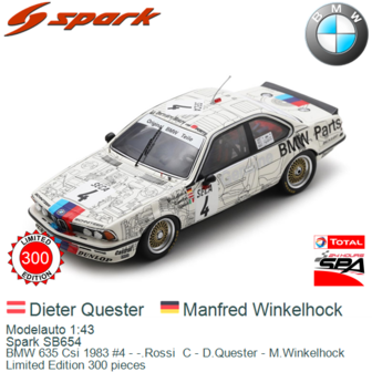 Modelauto 1:43 | Spark SB654 | BMW 635 Csi 1983 #4 - -.Rossi  C - D.Quester - M.Winkelhock