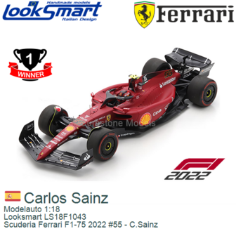 Modelauto 1:18 | Looksmart LS18F1043 | Scuderia Ferrari F1-75 2022 #55 - C.Sainz