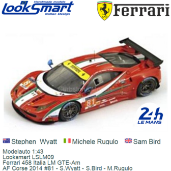 Modelauto 1:43 | Looksmart LSLM09 | Ferrari 458 Italia LM GTE-Am | AF Corse 2014 #81 - S.Wyatt - S.Bird - M.Rugulo