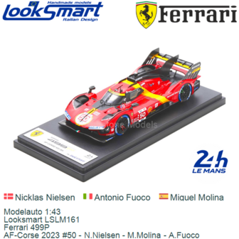 Modelauto 1:43 | Looksmart LSLM161 | Ferrari 499P | AF-Corse 2023 #50 - N.Nielsen - M.Molina - A.Fuoco