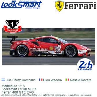 Modelauto 1:18 | Looksmart LS18LM037 | Ferrari 488 GTE EVO | AF-Corse Richard Mille 2023 #82 - L.P&amp;#233;rez Companc - L.Wad