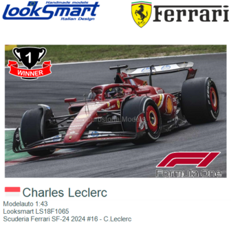 Modelauto 1:43 | Looksmart LS18F1065 | Scuderia Ferrari SF-24 2024 #16 - C.Leclerc