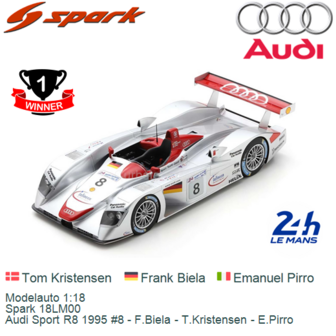 Modelauto 1:18 | Spark 18LM00 | Audi Sport R8 1995 #8 - F.Biela - T.Kristensen - E.Pirro