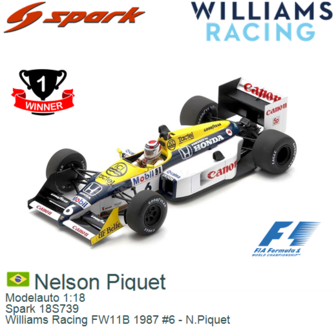 Modelauto 1:18 | Spark 18S739 | Williams Racing FW11B 1987 #6 - N.Piquet