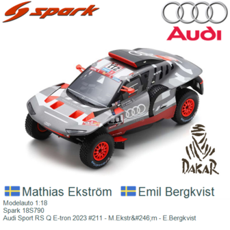 Modelauto 1:18 | Spark 18S790 | Audi Sport RS Q E-tron 2023 #211 - M.Ekstr&amp;#246;m - E.Bergkvist