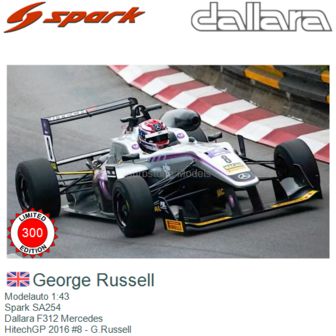 Modelauto 1:43 | Spark SA254 | Dallara F312 Mercedes | HitechGP 2016 #8 - G.Russell