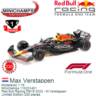 Modelauto 1:18 | Minichamps 110231401 | Red Bull Racing RB19 2023 - M.Verstappen