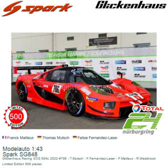 Modelauto 1:43 | Spark SG848 | Glickenhaus Racing SCG 004c 2022 #706 - T.Mutsch - F.Fernandez-Laser - F.Mailleux - R.Westbrook