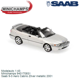 Modelauto 1:43 | Minichamps 940170831 | Saab 9-3 Aero Cabrio Zilver metallic 2001