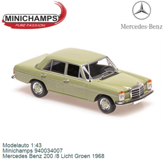 Modelauto 1:43 | Minichamps 940034007 | Mercedes Benz 200 /8 Licht Groen 1968