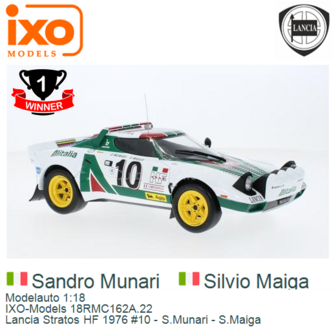 Modelauto 1:18 | IXO-Models 18RMC162A.22 | Lancia Stratos HF 1976 #10 - S.Munari - S.Maiga