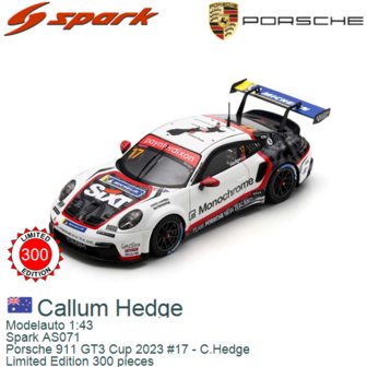 Modelauto 1:43 | Spark AS071 | Porsche 911 GT3 Cup 2023 #17 - C.Hedge