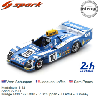 Modelauto 1:43 | Spark S0311 | Mirage M09 1978 #10 - V.Schuppan - J.Laffite - S.Posey