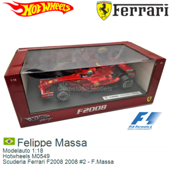 Modelauto 1:18 | Hotwheels M0549 | Scuderia Ferrari F2008 2008 #2 - F.Massa