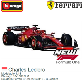 Modelauto 1:18 | Bburago 18-16815LM | Scuderia Ferrari SF-24 2024 #16 - C.Leclerc