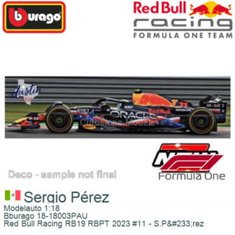 Modelauto 1:18 | Bburago 18-18003PAU | Red Bull Racing RB19 RBPT 2023 #11 - S.P&amp;#233;rez