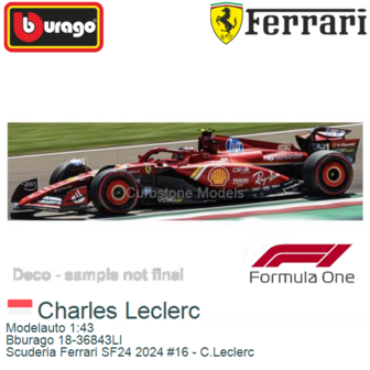 Modelauto 1:43 | Bburago 18-36843LI | Scuderia Ferrari SF24 2024 #16 - C.Leclerc