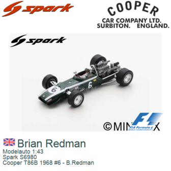 Modelauto 1:43 | Spark S6980 | Cooper T86B 1968 #6 - B.Redman